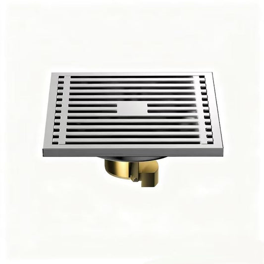 Xportix Square Floor Drain with Backflow Preventer, 4x4 inch, 304 Stainless Steel, for Kitchen Bathroom Balcony Backyard, Silver Chrome with Brass Core 007