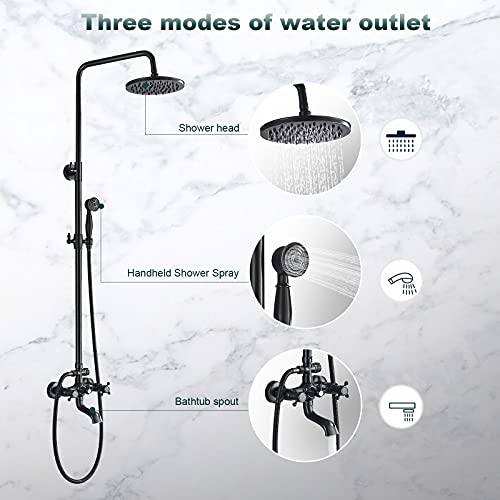 NeierThodore Oil Rubbed Bronze Shower Faucet Set Complete Shower System 8 Rain Shower 2 Cross Knobs Wall Mounted Mixer Bathroom Shower Tub Tap Bathroom Fixtures Wall Mount - color: Oil Rubbed Bronze, size: 8 Inch 3 Modes