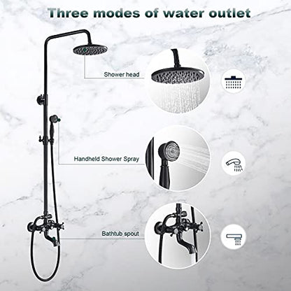 NeierThodore Oil Rubbed Bronze Shower Faucet Set Complete Shower System 8 Rain Shower 2 Cross Knobs Wall Mounted Mixer Bathroom Shower Tub Tap Bathroom Fixtures Wall Mount - color: Oil Rubbed Bronze, size: 8 Inch 3 Modes