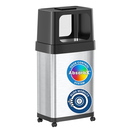 iTouchless 18 Gallon Dual Push Open Trash Can with AbsorbX Odor Filter and Wheels, 68 Liter Swing Flip Doors Rectangular Stainless Steel Garbage Bin, Perfect for Restaurant, Business, Home Kitchen - color: Silver, 18 Gal Push Open