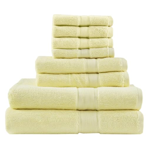 Madison Park 800GSM 100% Cotton Bathroom Bath Towel Set of 8, Yellow | Long Staple, Highly Absorbent, Durable Hotel Spa Quality, Quick Dry, Double Stitched Hems, Lint Reducing, OEKO-TEX Certified - color: Yellow, size: Multi-Sizes