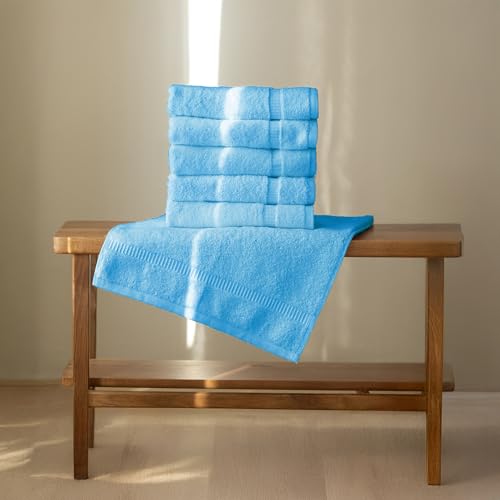 SALBAKOS 6-Piece 100% Turkish Cotton Hand Towels, 16x30 inch, Aqua | Large Size Thick Super Soft Highly Absorbent, Versatile Hair Face & Hand Drying Towel, Premium Hotel Quality Made in Turkey - color: Aqua, size: 6 Hand Towels