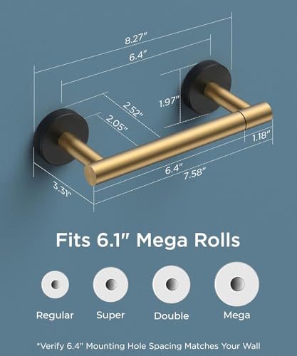 FORIOUS Commercial Toilet Paper Holder Wall Mount Bathroom Tissue Holder | Gold & Black | SUS304 Stainless Steel Rustproof | Double Post Pivoting Toilet Paper Roll Holder | Screw-In | Round Base - color: Brushed Gold & Matte Black