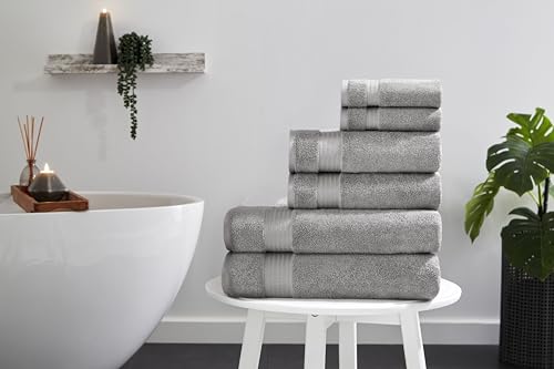 Ozdilek 6-Piece Bath Towel Set, 2 Bath, 2 Hand, 2 Wash, 100% Cotton Turkish Towels, 2 Bath Towels (30x60/550 GSM), 2 Hand Towels (16x30/575 GSM), 2 Washcloths (13x13/600 GSM) (Light Grey) - color: Grey