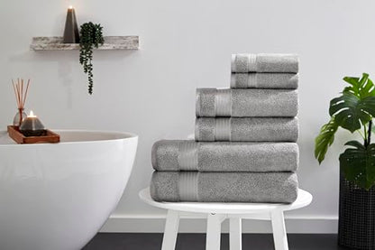 Ozdilek 6-Piece Bath Towel Set, 2 Bath, 2 Hand, 2 Wash, 100% Cotton Turkish Towels, 2 Bath Towels (30x60/550 GSM), 2 Hand Towels (16x30/575 GSM), 2 Washcloths (13x13/600 GSM) (Light Grey) - color: Grey