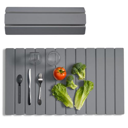 Meowoo Stone Drying Mat for Kitchen Counter, 28.3"x15.7" Foldable Diatomaceous Earth Mat, Super Absorbent, Quick-Dry Bath & Kitchen Pad for Dishes, Cups, Non-Slip, Fits Any Countertop - Dark Gray - size: 28.3" x 15.7"