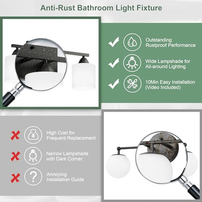 Black Bathroom Lights Over Mirror, Anti-rust Vanity Light Fixture for Bathroom, Modern 3-Light Wall Sconce Light for Living Room, Standard E26 Base, Milky White Glass Shades, Bulbs Not Included - color: Black-3Light