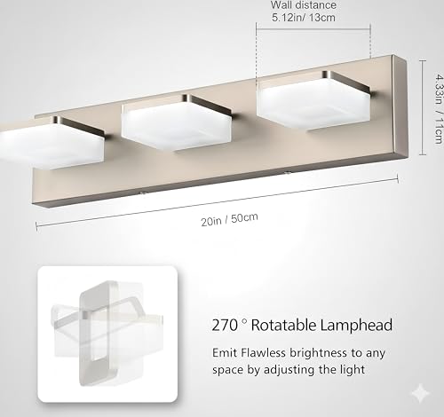 Brushed Nickel Vanity Lights for Bathroom - 3 Light Vanity Light Fixture - Dimmable LED Wall Sconces - Daylight 5500K - Elegant Bath Light Fixtures for Over Mirror - size: 3-Light,20Inch