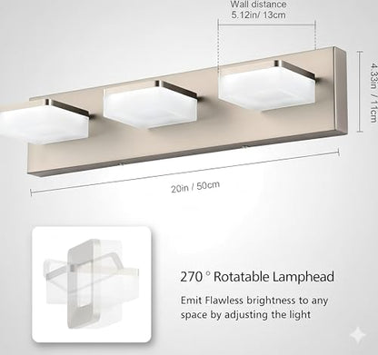Brushed Nickel Vanity Lights for Bathroom - 3 Light Vanity Light Fixture - Dimmable LED Wall Sconces - Daylight 5500K - Elegant Bath Light Fixtures for Over Mirror - size: 3-Light,20Inch