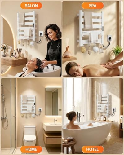 Wall Mounted Heated Towel Rack, 6-Bar Towel Warmer for Bathroom | PTC Fast Heating Up to 170°F in 6 Minutes, Adjustable Temperature 110–170°F, 2–12H Timer, Space Aluminum, Matte White - color: White, size: 6-Bars