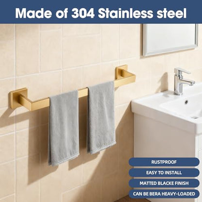 23.6 Inch Brushed Gold Bathroom Towel Bar Set, 2-Piece Square Wall Mounted Towel Rack, Wall Mounted 304 Stainless Steel Towel Holder for Bathroom - color: Brushed Gold, size: 2 pack