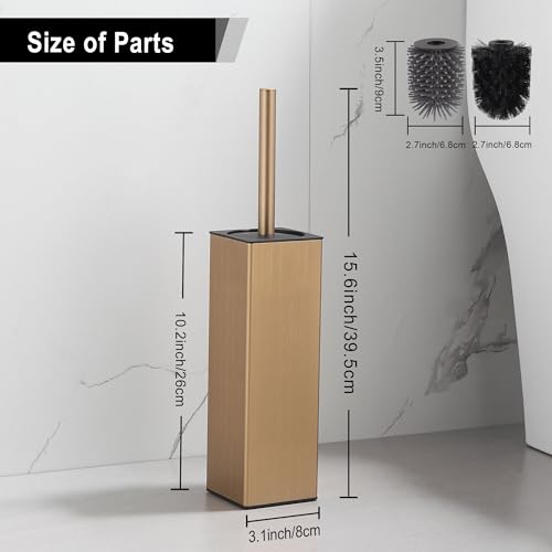 BGL Toilet Brush with Holder for Bathroom Matte Brushed Brass Aluminium Standing for Bathroom Toilet Bowl Cleaner Brush and Holder Set, Square Design - color: Matte Brushed Brass