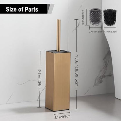 BGL Toilet Brush with Holder for Bathroom Matte Brushed Brass Aluminium Standing for Bathroom Toilet Bowl Cleaner Brush and Holder Set, Square Design - color: Matte Brushed Brass