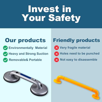 New Shower Handle Shower Grab Bars for Bathtubs and Showers,Strong Hold Suction Cup Grip Grab,Bath Handle for Handicap Elderly Seniors Bathroom Safety Grab Bar（Silver Blue）