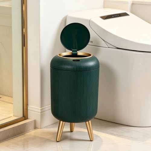 URALFA Motion Sensor Bathroom Trah Can, 3 Gal Automatic Touchless Trash Can | Touchless Sensor Bathroom Garbage Can with Lid, Smart Trash Bin for Bedroom, Office, Restroom, Removable Legs, Green and Gold - color: Green, style: Automatic with Legs