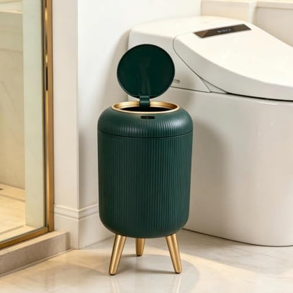 URALFA Motion Sensor Bathroom Trah Can, 3 Gal Automatic Touchless Trash Can | Touchless Sensor Bathroom Garbage Can with Lid, Smart Trash Bin for Bedroom, Office, Restroom, Removable Legs, Green and Gold - color: Green, style: Automatic with Legs