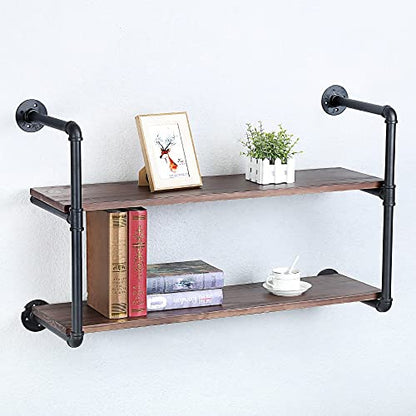 Industrial Pipe Shelves With Wood Planks,Rustic Pipe Shelving Wall Shelf | Metal Pipe Solid Pine Wood,Easy to Assemble,Wooden Board Thickness 0.78 In,For Bar Farmhouse Kitchen Office Bathroom,Bedroom - color: 2-layer, size: 36in
