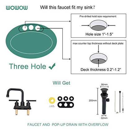 WOWOW Oil Rubbed Bronze Bathroom Faucet for Bathroom Sink Faucet 3 Hole Lavatory Faucet 2 Handle Vanity Faucet with Drain and Supply Hose Mixer Tap High Arc Swivel Spout - color: Oil Rubbed Bronze, style: Centerset - 4 Inch