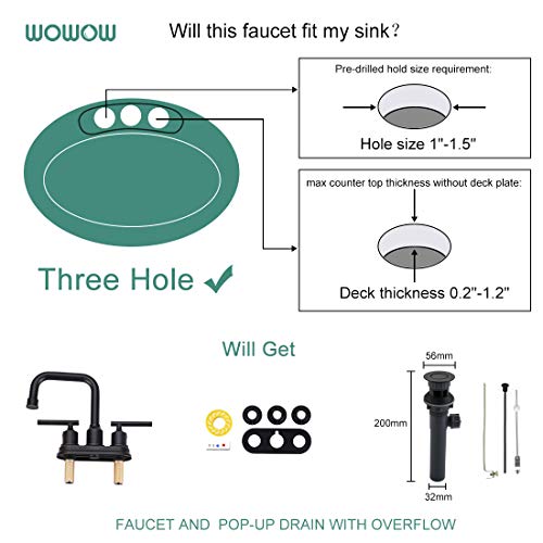 WOWOW Oil Rubbed Bronze Bathroom Faucet for Bathroom Sink Faucet 3 Hole Lavatory Faucet 2 Handle Vanity Faucet with Drain and Supply Hose Mixer Tap High Arc Swivel Spout - color: Oil Rubbed Bronze, style: Centerset - 4 Inch