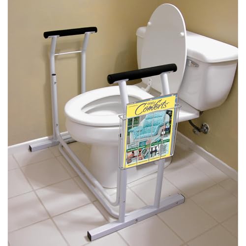 Deluxe Toilet Safety Frame, Freestanding with Magazine Rack, 300lb | Capacity | Adjustable Height Bathroom Rail for Seniors, Disabled & Surgery Recovery
