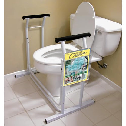 Deluxe Toilet Safety Frame, Freestanding with Magazine Rack, 300lb | Capacity | Adjustable Height Bathroom Rail for Seniors, Disabled & Surgery Recovery