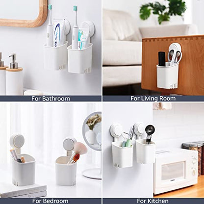 TAILI Suction Cup Toothbrush Holders for Bathroom Wall Mounted, White | Shower Toothbrush and Toothpaste Holder, Drill-Free 1S Installtion, Removable Powerful Suction Cup Organizer, Self-draining - color: White