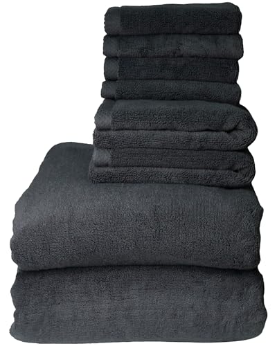 Egyptian Cotton Bath Towel Set, 650 GSM 8-Piece — 2 Oversized Bath Sheets (31"x63"), 2 Hand Towels (16"x31"), 4 Washcloths (13"x13") — Dark Gray