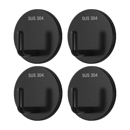 Adhesive Towel Hooks 4 Pack Round Heavy Duty Wall Hangers Waterproof Stick On Towel Holders for Bathroom Kitchen Home Stainless Steel Self Adhesive Hooks for Hanging Black