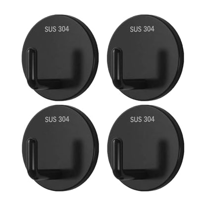 Adhesive Towel Hooks 4 Pack Round Heavy Duty Wall Hangers Waterproof Stick On Towel Holders for Bathroom Kitchen Home Stainless Steel Self Adhesive Hooks for Hanging Black
