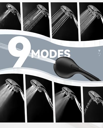 JDO Shower Head with Handheld, High Pressure Handheld Shower Head 9 Settings, Detachable Shower Head Set with Stainless Steel Hose and Shower Bracket (Matte Black) - color: Matte Black