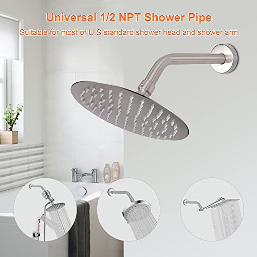 Shower Arm with Flange and Teflon Tape, Wall Mounted Shower Pipe 304 Stainless Steel Extension Arm for Fixed Shower Head & Handheld (8 Inch, Brushed Nickel) - color: Brushed Nickel, style: 8 Inch