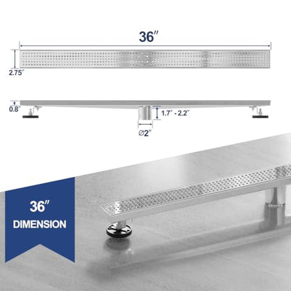 Neodrain 36" Linear Shower Drain, Polished 304 SS Bathroom Linear Drain | Polished Shower Drain with Quadrato Grate& Adjustable Feet, Long Rectangle Shower Floor Drain in Bathroom, Balcony etc,cUPC - color: Polished, size: 36 In