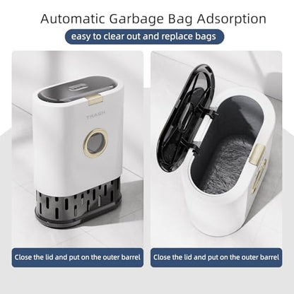 Bathroom Trash can with lid, 3.4 gallon/13 Liter Ultra-Thin Plastic Trash can, Press flip lid Sealed, Suitable for Kitchen, Bedroom, Office, Laundry Room, Toilet, RV (White)