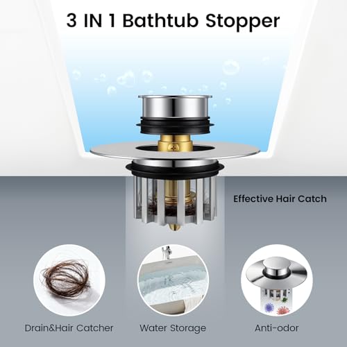 SOTOMO Bathtub Stopper Pop-Up Drain Stopper with Hair Catcher, Tub & Shower Drain Protector with Strainer, Universal Bathroom Bathtub Plug for 1.5"–1.75" Drain Holes, Anti-Clog,Silvery