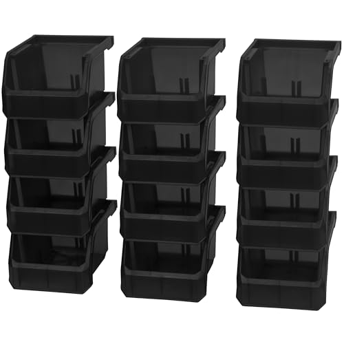 Extra-Small Stackable Plastic Storage Bins, 12-Pack, Black | Open-Front Stackable Bins For Garage, Pantry, Closet & Office, 5"L X 4"W X 3"H, Nests When Empty, Durable Plastic, - color: Black, size: Extra-Small, 12-Pack