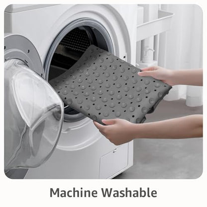 Yolife Large Corner Shower Mat, 25.6" x 25.6" Non Slip Shower mats for Inside Shower, Shower Mat with Drain Hole, Machine Washable Shower Floor Mat, Bathtub Mat Non Slip with Suction Cups, Grey