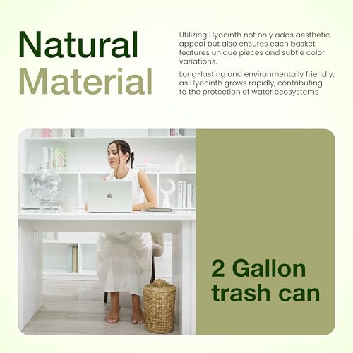 Tidita Water Hyacinth Bathroom Garbage Can with a Lid, 2 Gallon Capacity | Water Hyacinth, Iron Frame, Removable Liner, Compact, Handwoven Design, Boho Style, Kitchen, Bedroom, Office, No Assembly - color: Natural, size: 2 Gallons