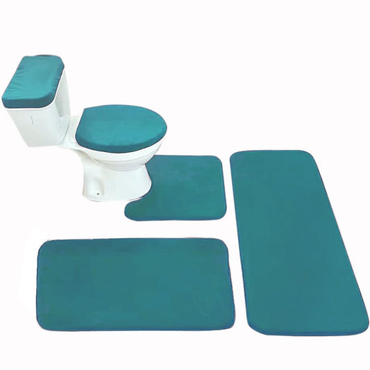Madeals Long Memory Foam Bathroom Rug Set 5 Piece with Toilet Lid Cover and Tank Cover Set Teal Blue - color: Teal Blue, size: 20"x46"/20"x32"/Contour/Lid Cover/Tank Cover