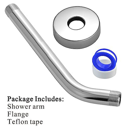 Voolan Shower Arm with Flange and Teflon Tape, Extension Shower Head Arm for Bathroom Fixed Shower Head, Solid Stainless Steel, Wall Mounted (10 Inch, Chrome) - color: Chrome, style: 10 Inch