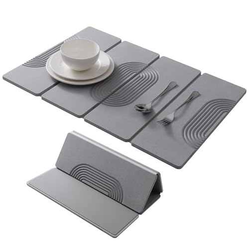 Foldable Stone Dish Drying Mat for Kitchen Counter, Diatomaceous Earth Drying Mat with Non-Slip Backing, Heat Resistant Multifunctional Mat for Kitchen & Bathroom, Instant water absorption-(24"×16") - color: Light Gray
