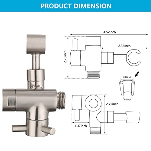 PDPBath Solid Brass 3 Way Shower Arm Diverter Valve with Handheld Holder for Dual Shower Heads with G1/2 Universal Connection - Brushed Nickel - color: Brushed Nickel-2