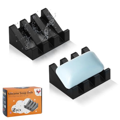 Self Draining Soap Dish Holder,Silicone Soap Dish,for Bathroom,Kitchen, Sponges，Can Extend Soap Life，Keep Soap Bars Dry and Easy Cleaning (Black,2-Pack) - color: Black,2-pack