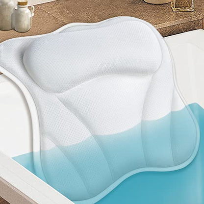 Bath Pillow for Tub Luxury Bathtub Pillow for Head and Neck 4D Air Mesh Spa Bath Tub Pillow Headrest with Non-Slip 6 Strong Suction Cups Bathtub Pillow Soaking Tub Bathroom Bath Gifts