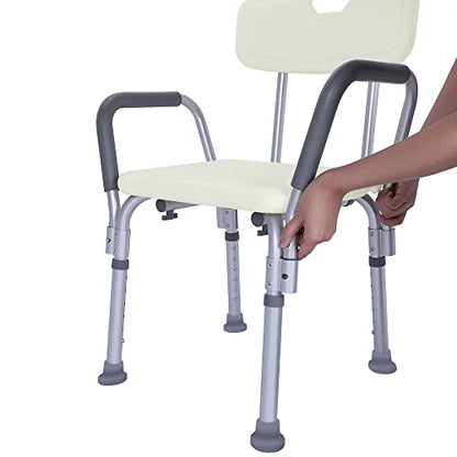 Winado Medical Shower Chair Bath Seat with Padded Armrests & Backrest & Adjustable Legs, Supports up to 450 lbs, Bathtub Safety and Support, White - size: White+Padded Armrests