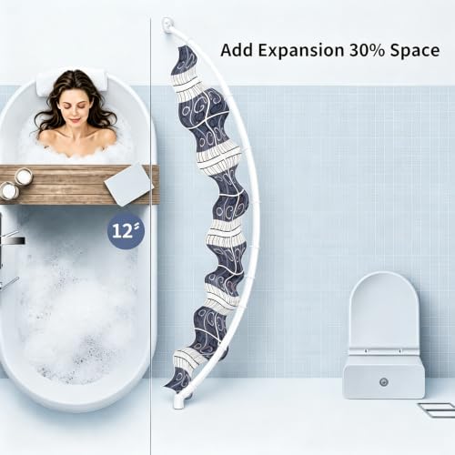 White Curved Shower Curtain Rod for Bathroom 33-78 In Adjustable Curved Shower Rod, RustProof Stainless Steel Bowed Shower Rods for Bathtub, Stall Balcony Extra Shower Space Need Drilling - color: White