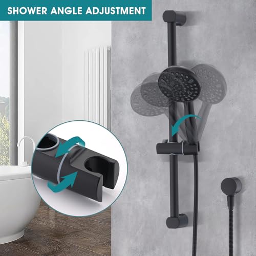 Hand Shower with Slide Bar, High Pressure 10 Setting Handheld Shower Head, Adjustable Height 24" Slide Bar, Wall Supply Elbow and 6.6ft Extra Long Shower Hose - Matte Black - color: Matte Black