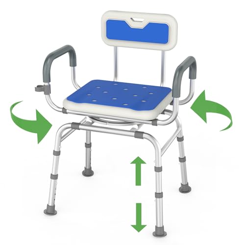 Loyoda Swivel Shower Chair with Padded Armrests and Backrest for Seniors | Portable Rotating Shower Bench, Adjustable Height Bathtub Seat, Supports up to 400 lb, Non-Slip Shower Seat, FSA/HSA Eligible - color: Blue