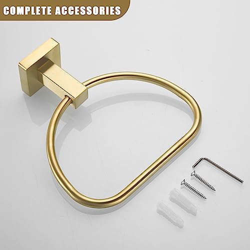 Leyden Brushed Gold Hand Towel Holder, Bathroom Towel Ring, Bath Hand Towel Hangers Wall Mounted Half Round Modern - color: Gold