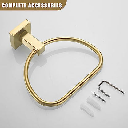 Leyden Brushed Gold Hand Towel Holder, Bathroom Towel Ring, Bath Hand Towel Hangers Wall Mounted Half Round Modern - color: Gold