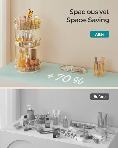 SONGMICS Makeup Organizer, 3-Tier Countertop, Customizable | Customizable skincare organizer countertop, round rotating, toiletries vanity organizer, lazy susan, gift UJKA011A01 - color: Champagne Gold, style: Round